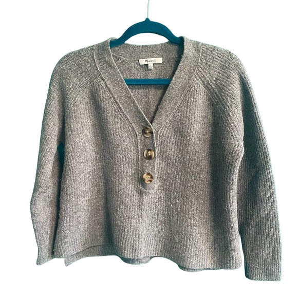 Madewell Sweaters - Madewell Merino Wool Blend Gray 3-Button Sweater Women's Small